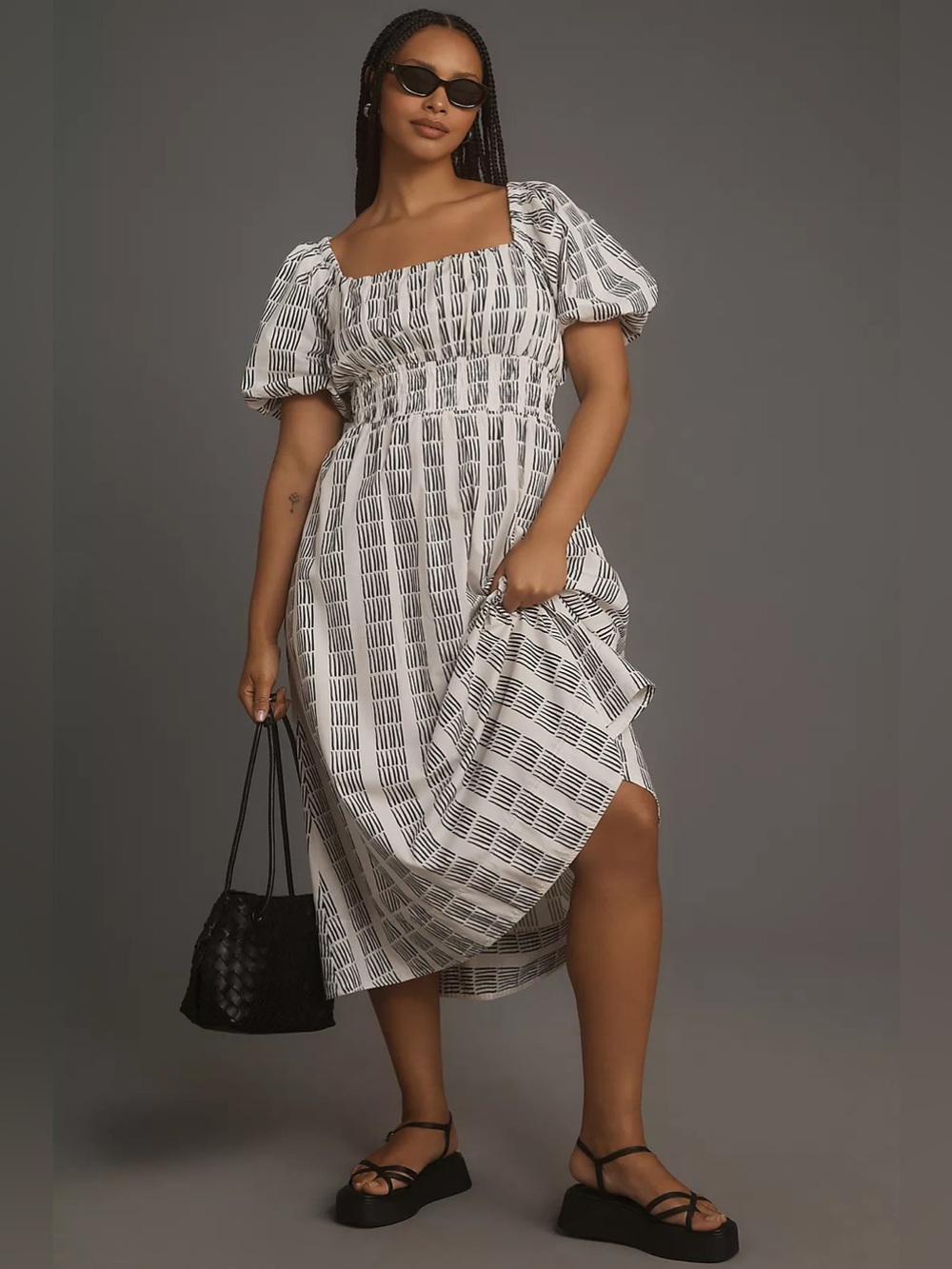 Anthropologie Maeve Puff-Sleeve Square-Neck Smocked Midi Dress Size 1X